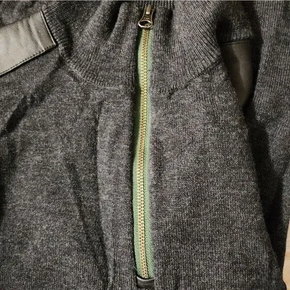 The Kooples Sport Men's Wool Leather Blend Medium Pullover 1/4 Zip Sweater - Picture 6 of 6